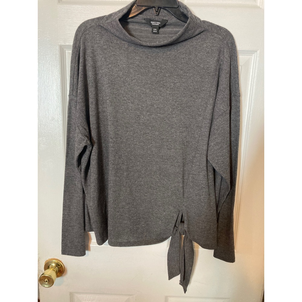 Simply Vera Vera Wang Womens XXL Gray‎ Mock Neck Side Tie Long Sleeve Knit Top